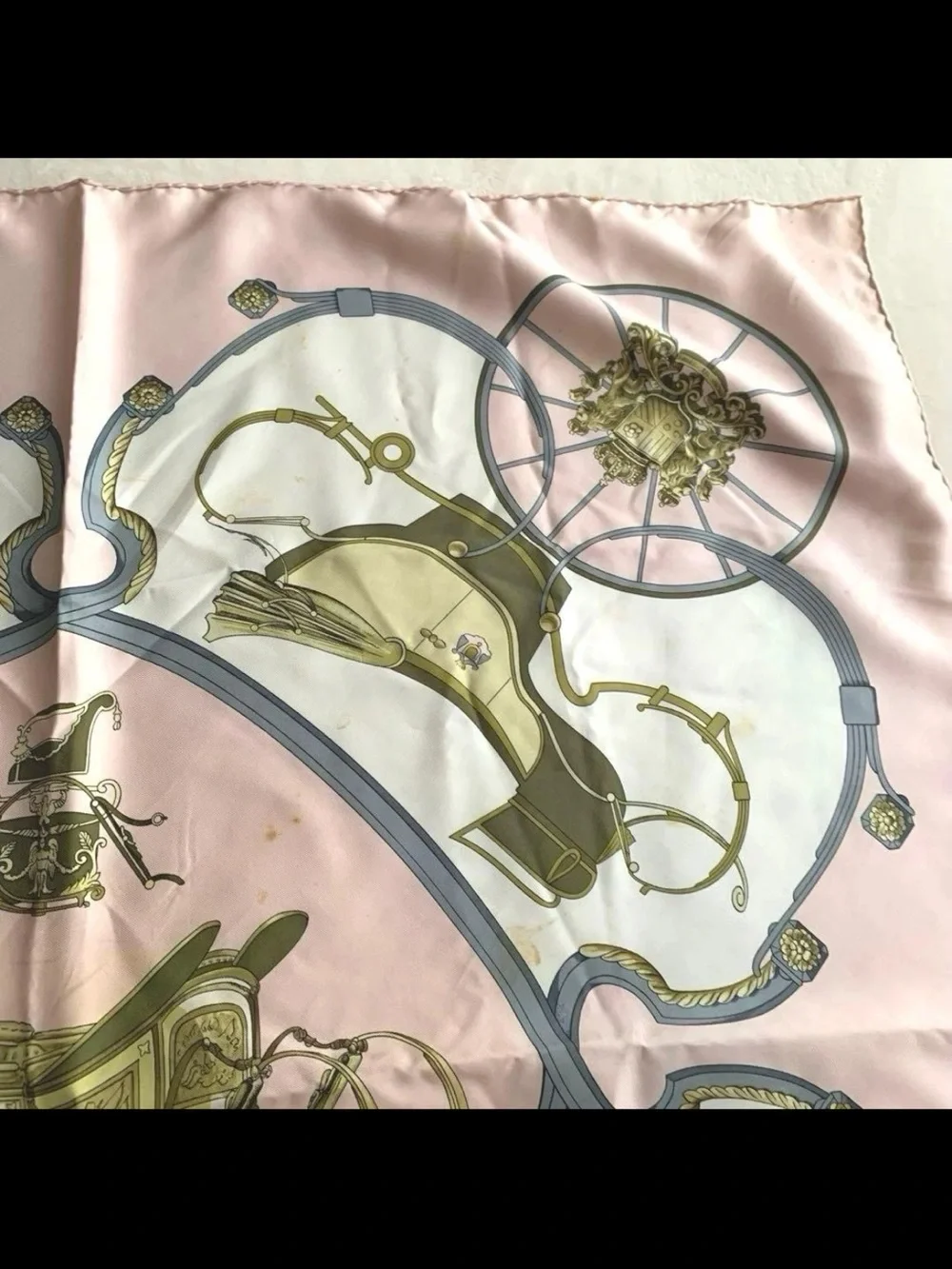Hermes Pink, Gold and Gray Silk Scarf